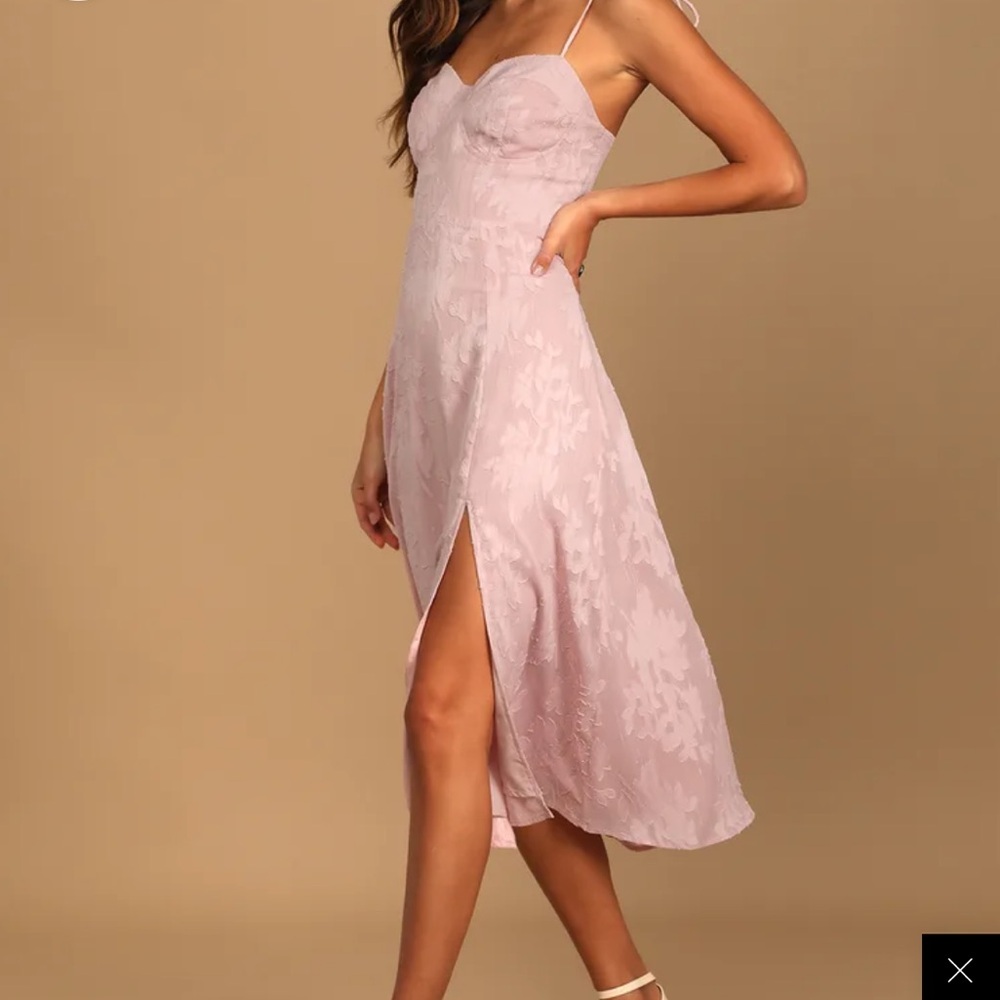 Blush Pink Floral Jacquard Tie-Strap Midi Dress